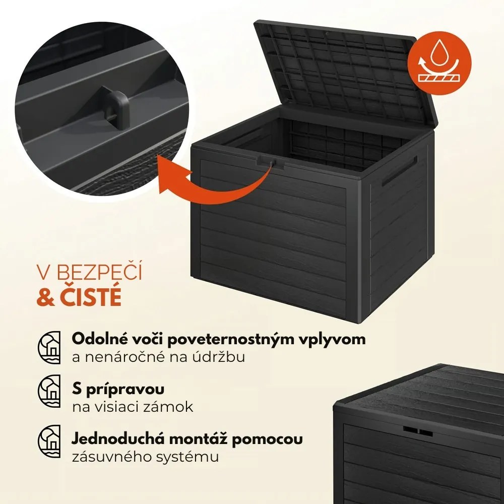 Úložný box WOODEBOX - 190L, 78x44x55cm, antracitová Prosperplast