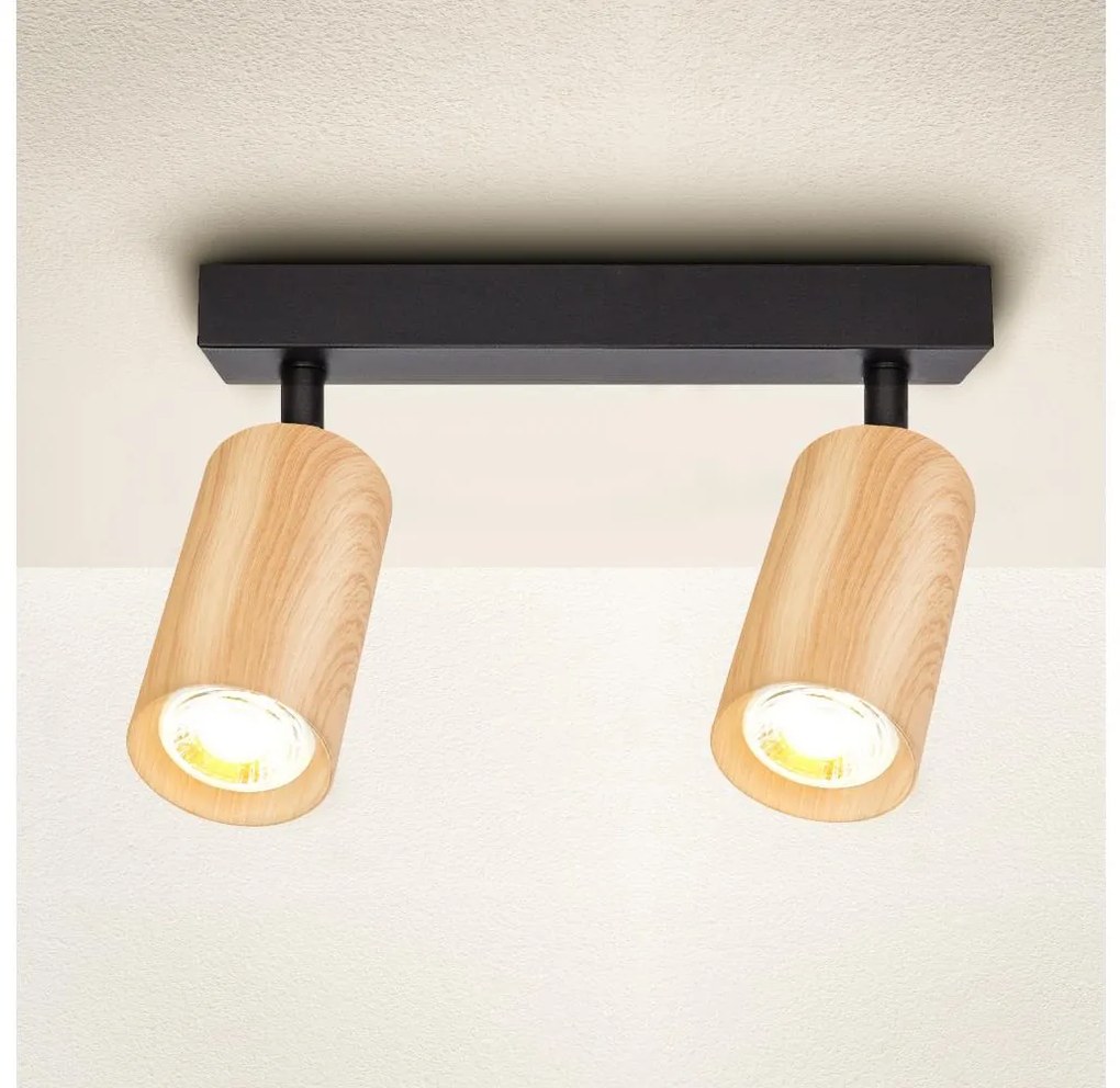 Brilagi - Bodové svietidlo SELE 2xGU10/30W/230V čierna/dekor duba BG1392