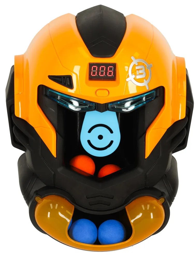 Zručnostná hra KIK Robot v helme – streľba na terč s pištoľou a 12 penovými guľôčkami, LCD displej