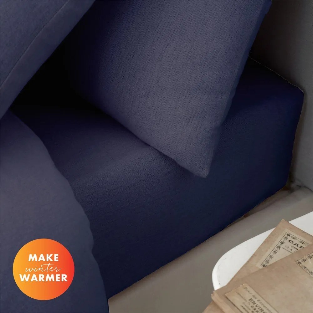 Tmavomodrá napínacia flanelová plachta 150x200 cm Brushed – Catherine Lansfield