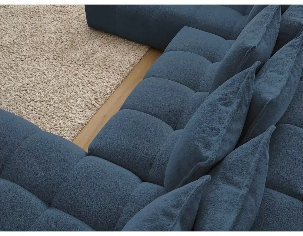 Tmavomodrá ženilková rozkladacia/s úložným priestorom rohová pohovka (ľavý roh/do tvaru "U") Everest – Bobochic Paris