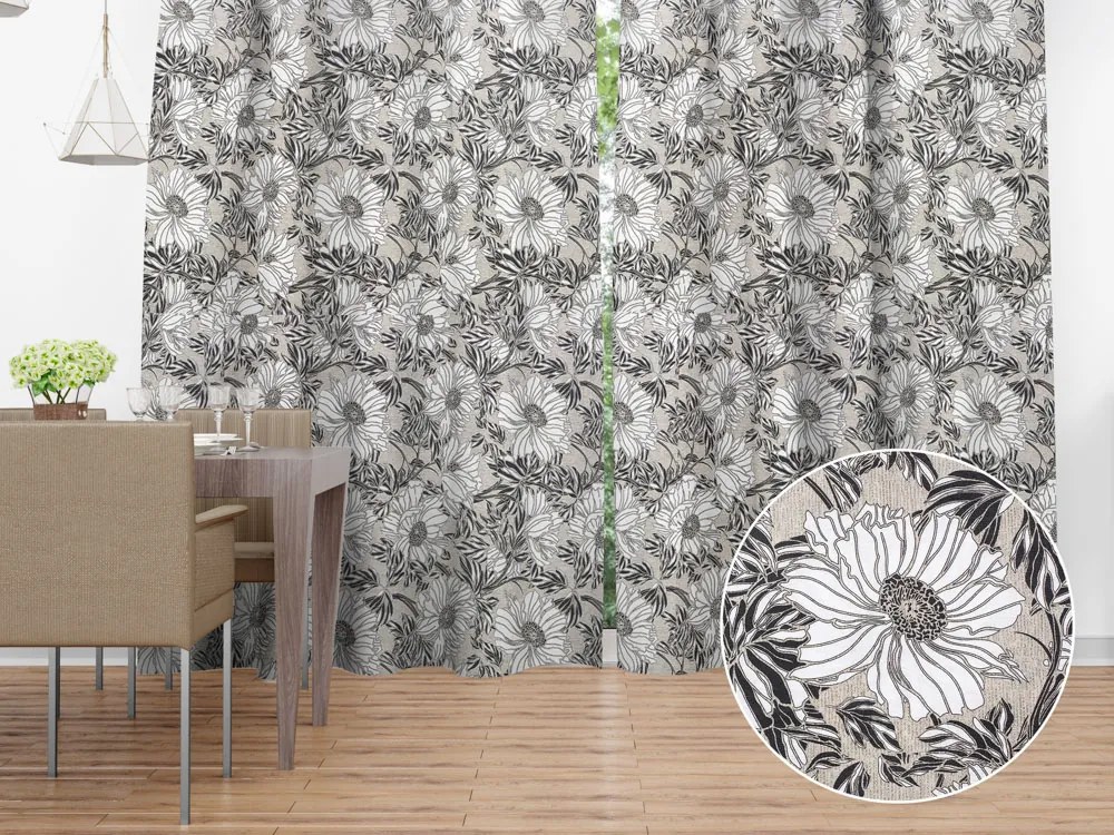 Biante Dekoračný záves Leona LN-112 Biele kvety na režnom 130x210 cm