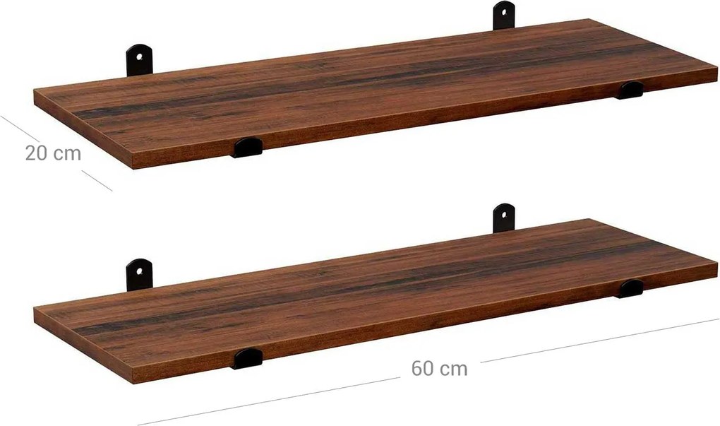 Súprava nástenných políc, sada 2 ks, 60 x 20 x 7 cm, hnedá a čierna