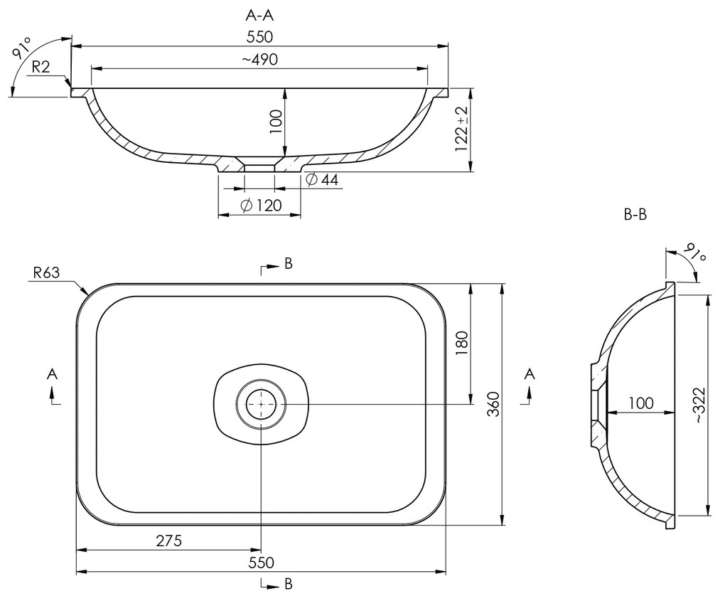 Sapho Sapho, JAPURA umyvadlo zapustené, liaty mramor, 55x36cm, čierna mat, 50135B
