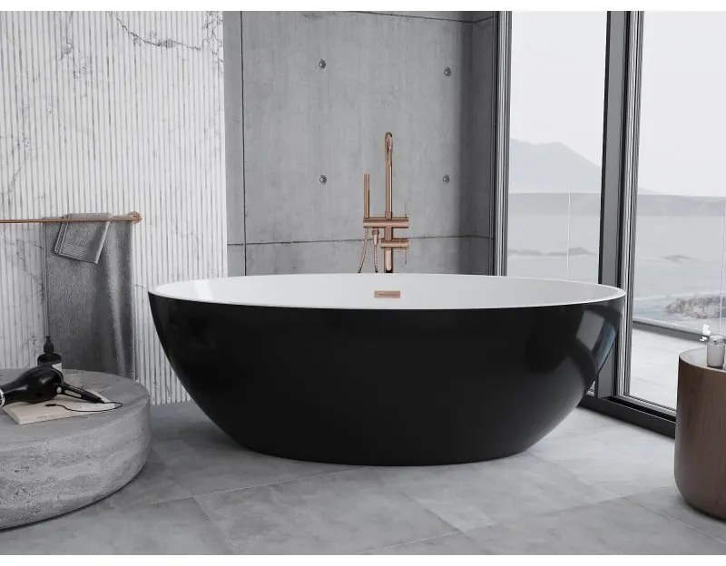 Mexen Nike, voľne stojaca vaňa 175 x 100 cm, biela-čierna, medený matný prepad, 54071751075-65
