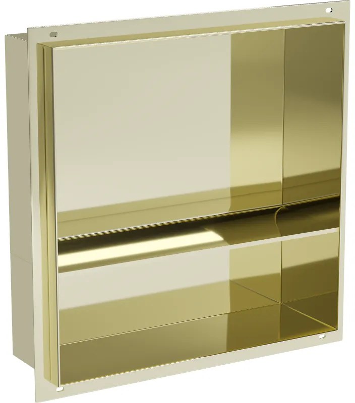 Mexen X-Wall-NR, polička na zapustenie pod obklad bez goliera 30 x 30 cm, zlatá lesklá, 1951303010S