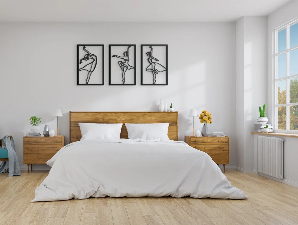 drevko 3-dielny obraz na stenu Baletky Rozmer obrazu: 29 x 65 cm, Farba dekorácie: Čierna