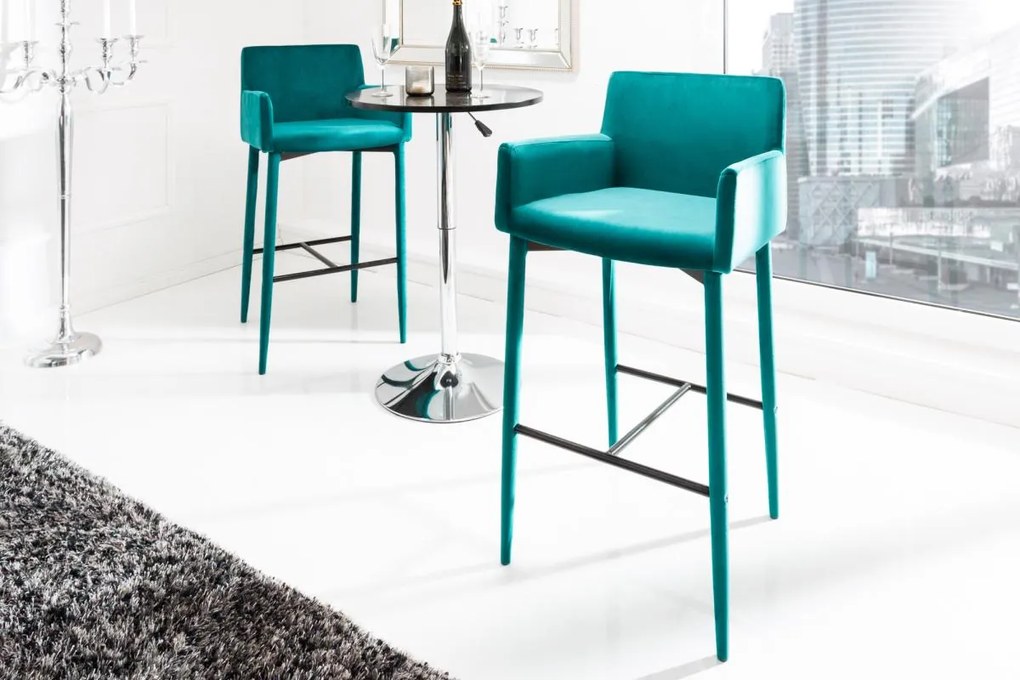 Dizajnová barová stolička Neapol, modrý zamat