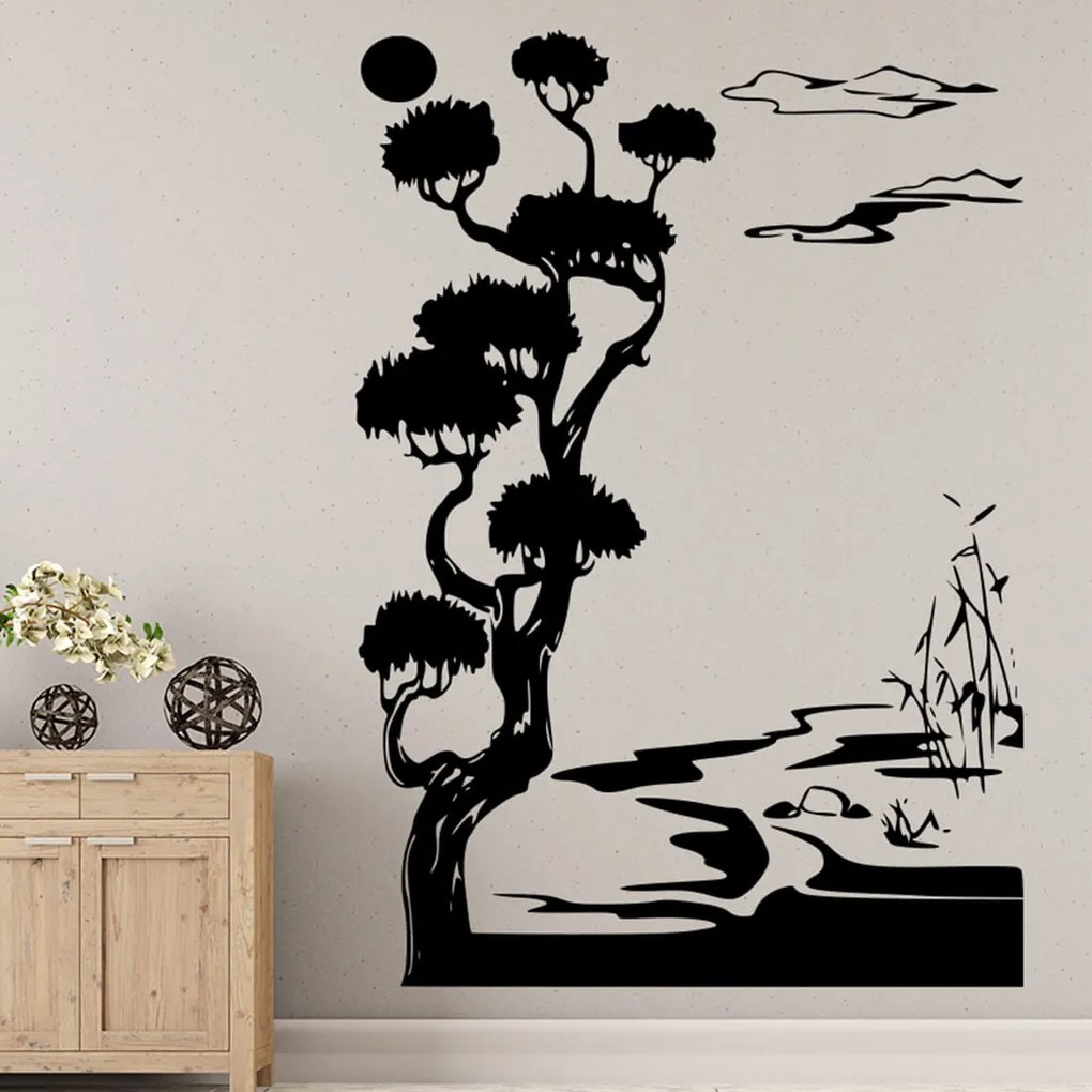 Veselá Stena Samolepka Japonská krajina Farba: růžová, Veľkosť: 100 x 69 cm
