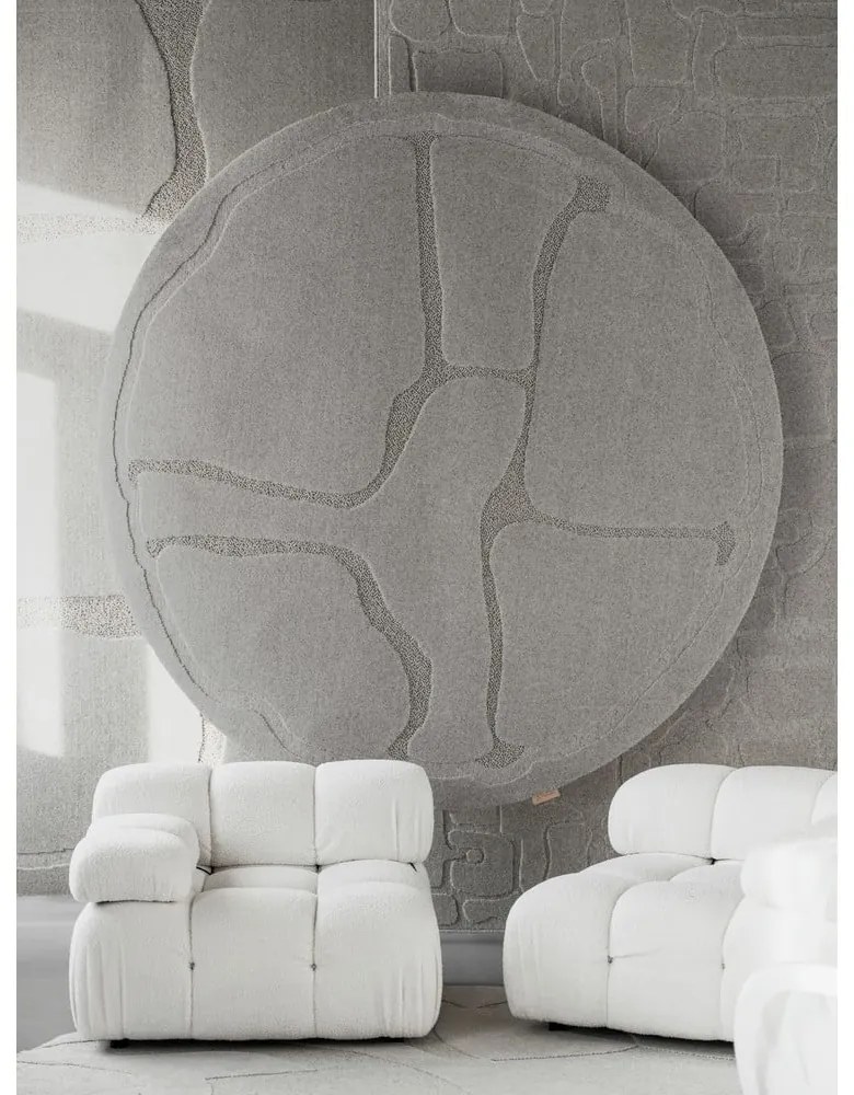 Sivý vlnený okrúhly koberec ø 120 cm Morphic Organica – Agnella