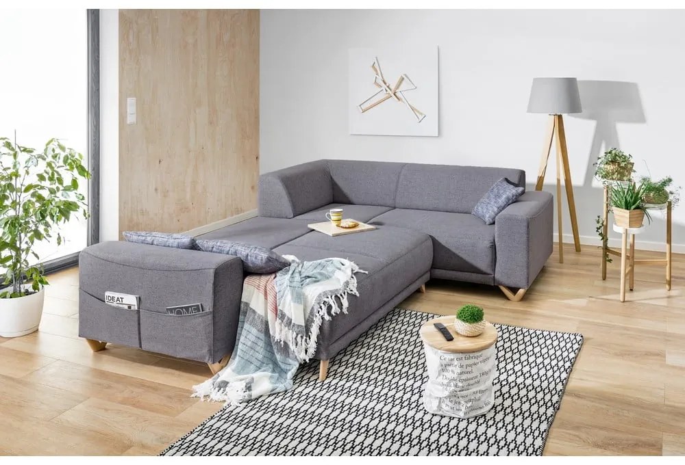 Sivá rozkladacia/s úložným priestorom rohová pohovka (pravý roh/do L) Classy Sophie – Miuform