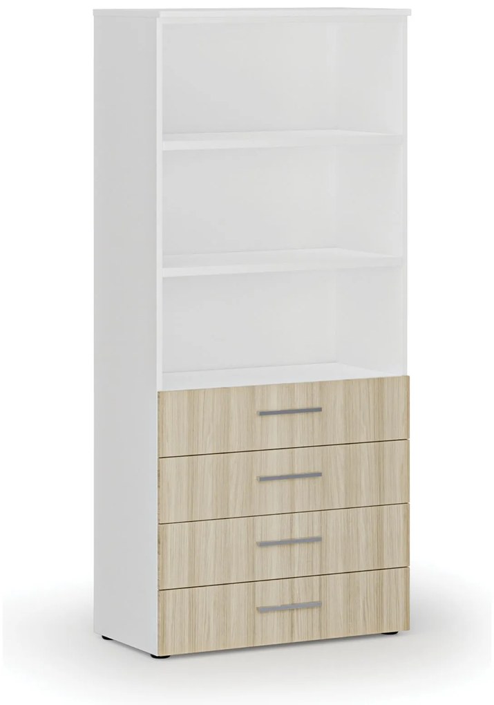 Kancelárska skriňa so zásuvkami PRIMO WHITE, 800 x 420 x 1781 mm, biela/dub pr.