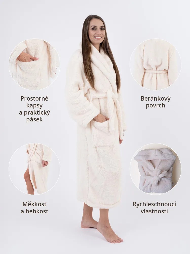 Mikroplyšový župan Nora - Krémová veľkosť L