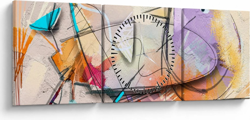 Obraz - Abstrakcia, vtáčik (s hodinami) (90x30 cm)