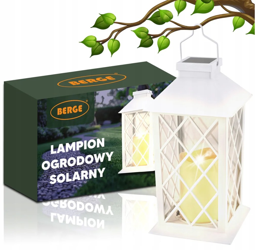 BERGE LED solárny záhradný lampáš biely 2V 35MA