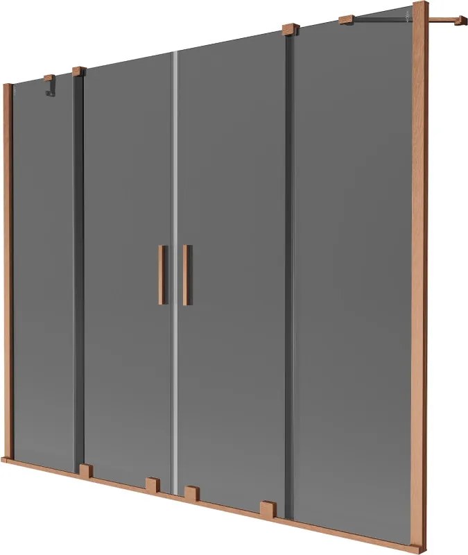 Mexen Velar Duo, 2-krídlová posuvná vaňová zástena 180 x 150 cm, 8mm šedé sklo, medená matná, 896-180-000-42-65