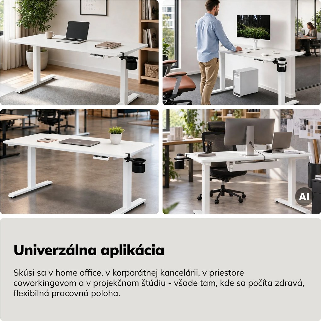 Elektrický stôl s nastaviteľnou výškou ergonomický biely,1400x700 mm: ARIA