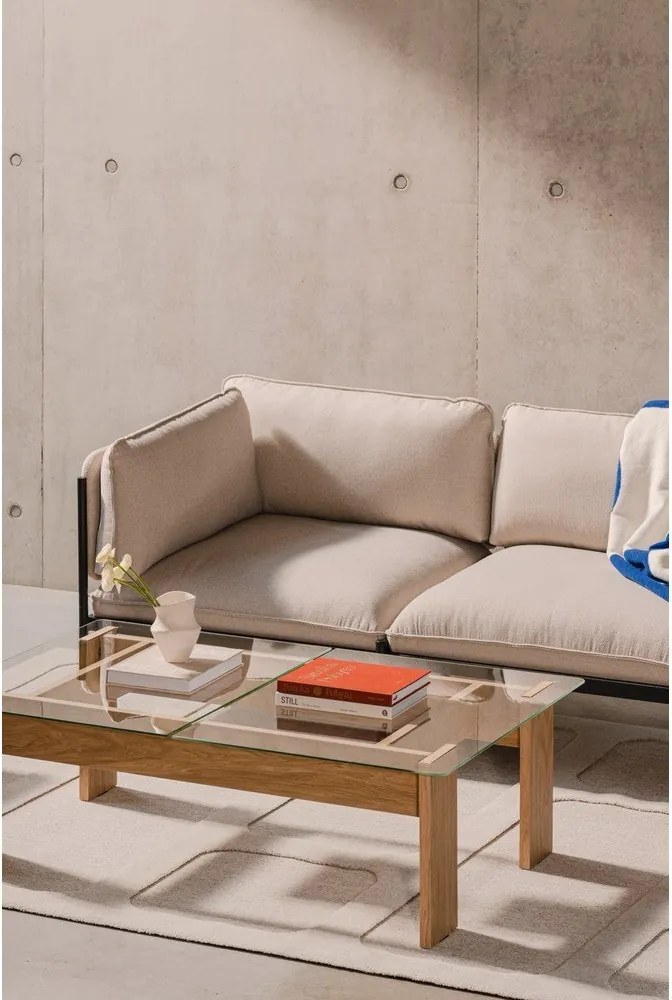 Konferenčný stolík so sklenenou doskou v prírodnej farbe 86x132 cm Naiko – noo.ma