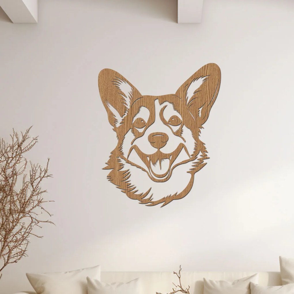 dřevo života Drevená dekorácia Corgi hlavy Rozmery - cm: 50x60, Zvoľte farbu dekoru: Antracitová