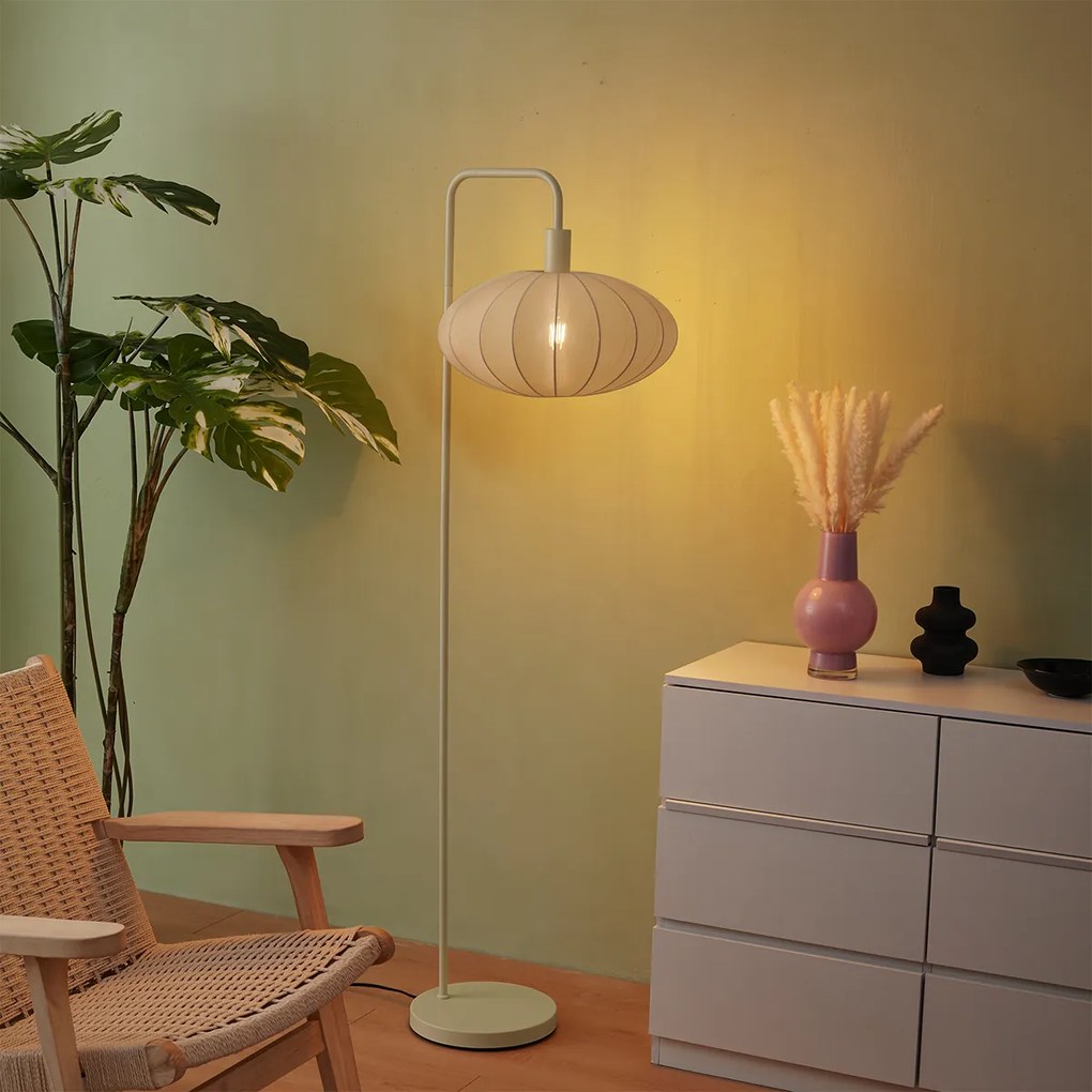 Japandi stojacia lampa béžová s krémovým látkovým tienidlom - Bida