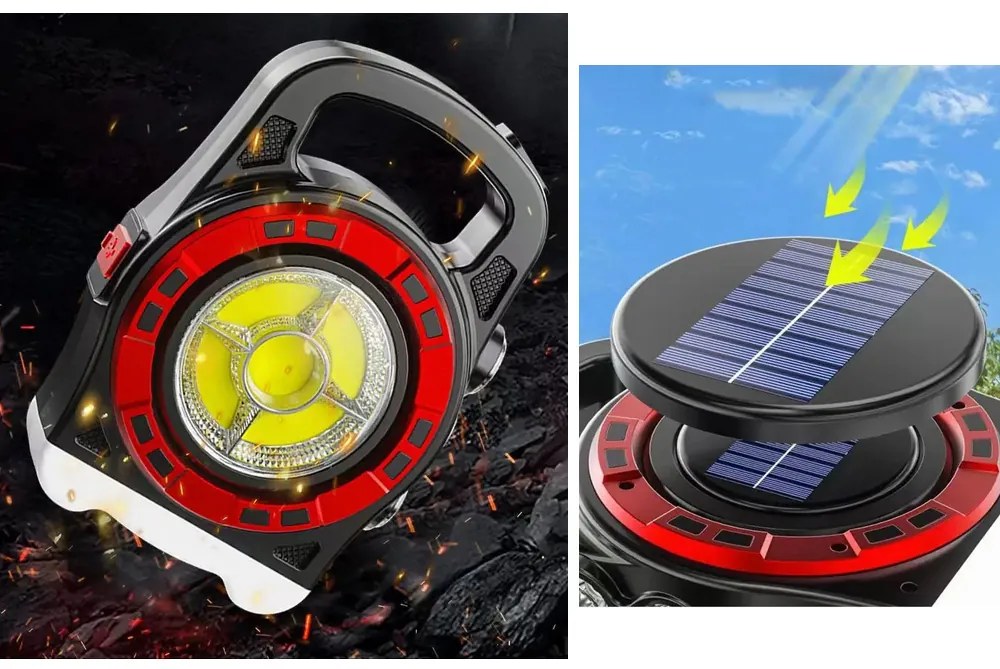VERK Prenosné dobíjacie solárne LED svietidlo HB-6678C s funkciou powerbanky - červená