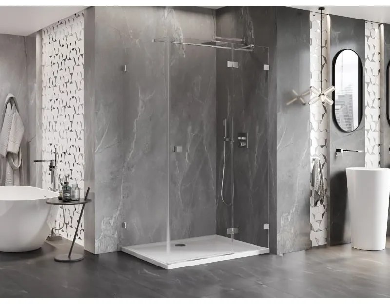 Mexen Lunar T, výklopný sprchový kút pravý 120 x 100 cm, 8mm číre sklo, chrómový profil, 834T-120-100-01-00-P