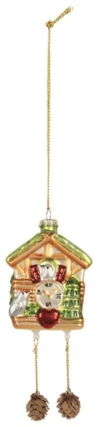 Vianočná sklenená závesná ozdoba hodiny kukučky - 7*4*10/17 cm