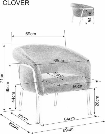 Dizajnové kreslo CLOVER BREGO, horčicové