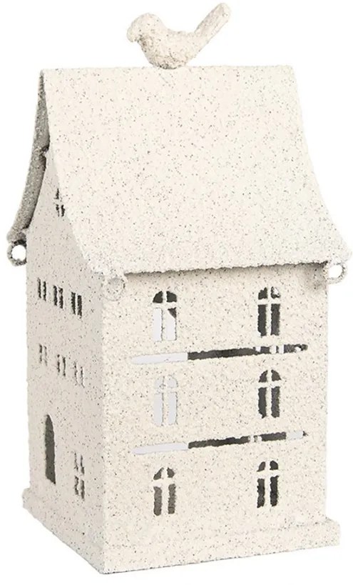 Béžový antik kovový svietnik domček Vintage House - 14*15*28 cm