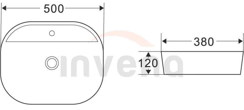 Invena Halia, umývadlo na dosku 500x380x120 mm, biela lesklá, INV-CE-18-001-C
