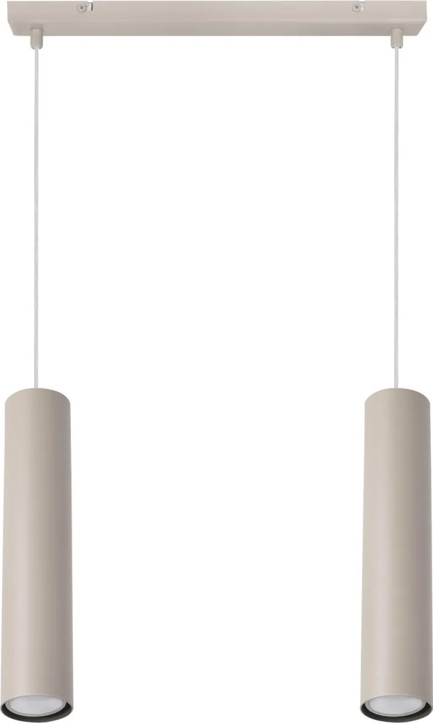 Závesné svietidlo Tuba, 2x béžové kovové tienidlo