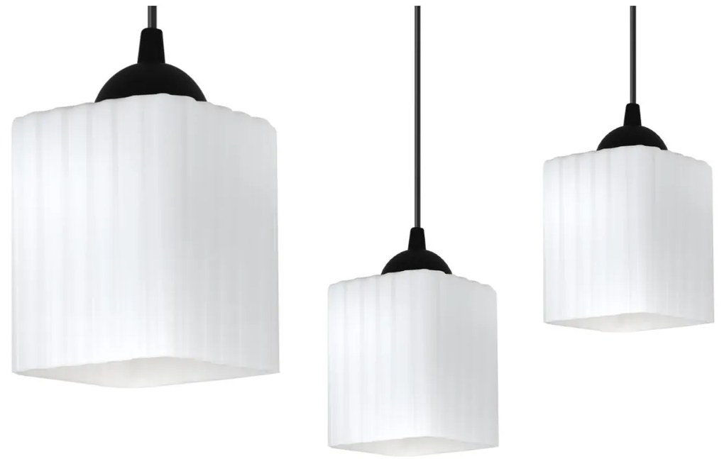 Závesné svietidlo Riffle Square, 3x biele sklenené tienidlo, b