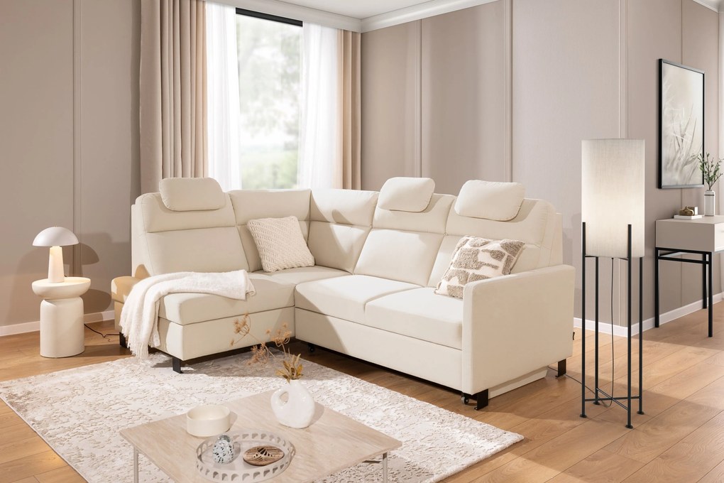 Rozkladacia rohová sedačka Loario L ľavá - úzky bok - krémová pletenina Sand 03