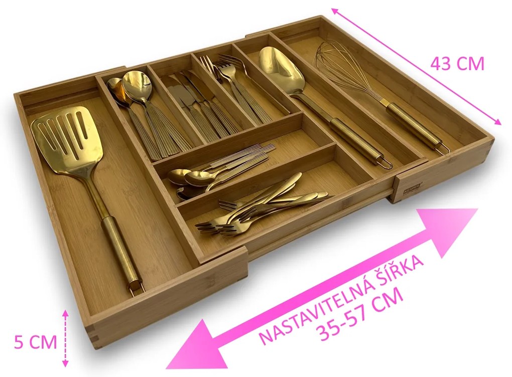 Zeller Present Nastaviteľný organizér do zásuvky, príborník – KESPER bambusový 35 – 58 x 43 cm