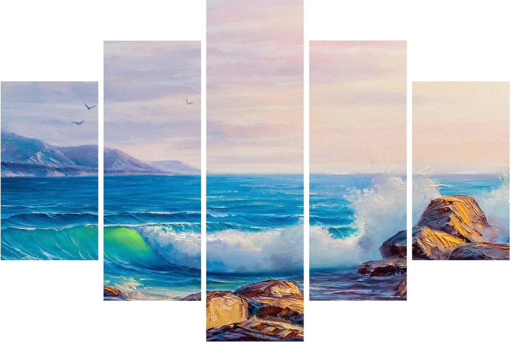 Obraz vĺn narážajúcich na útesy, olejomaľba (150x105 cm)