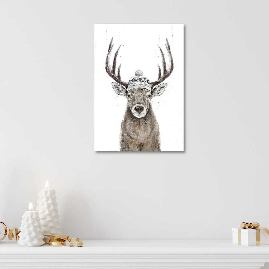 Gario Obraz na plátne Jeleň v zimnej vianočnej čiapke - Rykker Rozmery: 60 x 90 cm