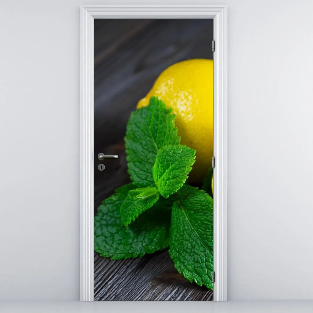 Fototapeta na dvere - Citrón a mäta na stole (95x205cm)