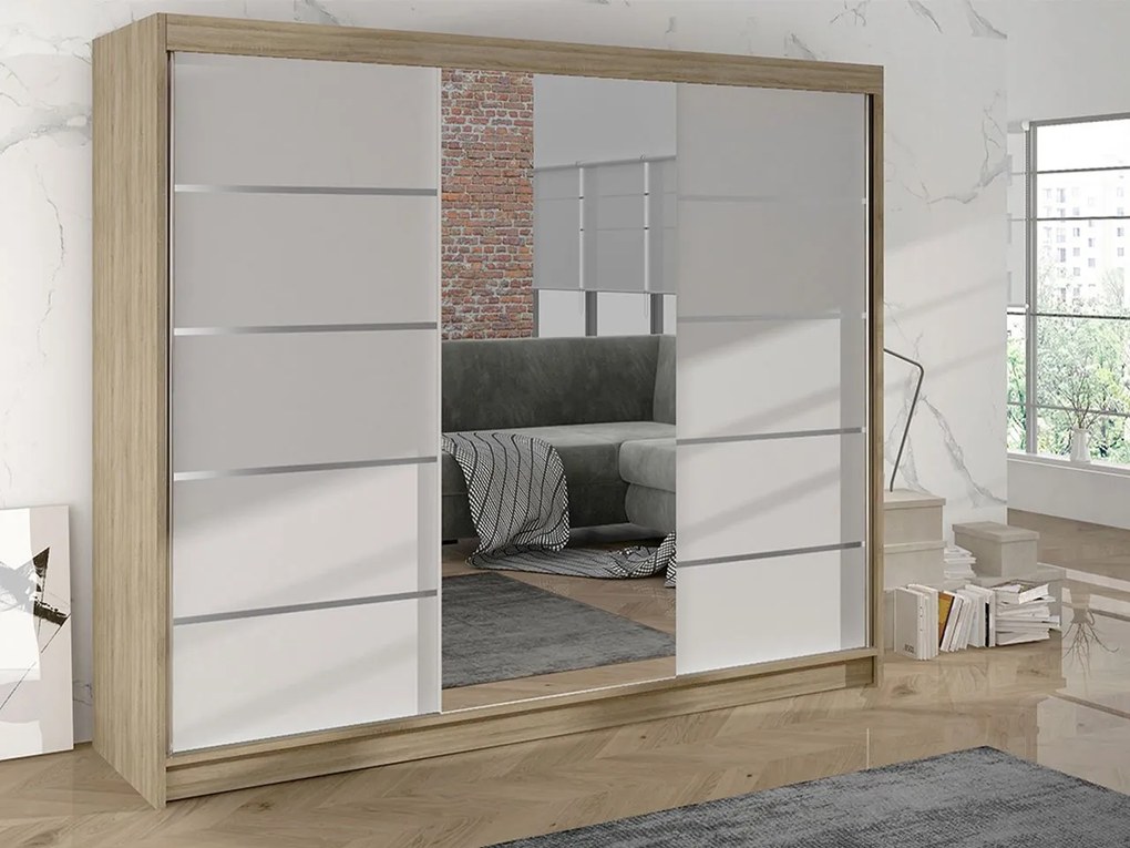 Šatníková skriňa s posuvnými dverami Geneva VI, Farby: biely / dub artisan