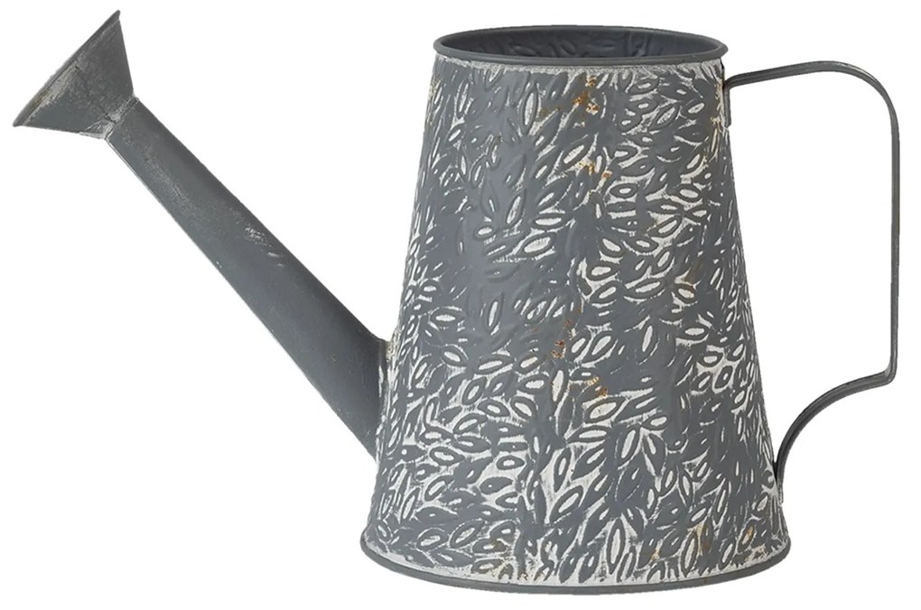 Šedo béžová plechová dekoratívna kanva - 14 * 14 * 17 cm