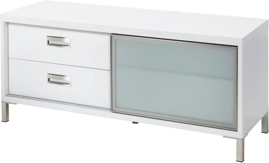Biely televízny stolík s 2 zásuvkami Folke Satyr, dĺžka 116 cm