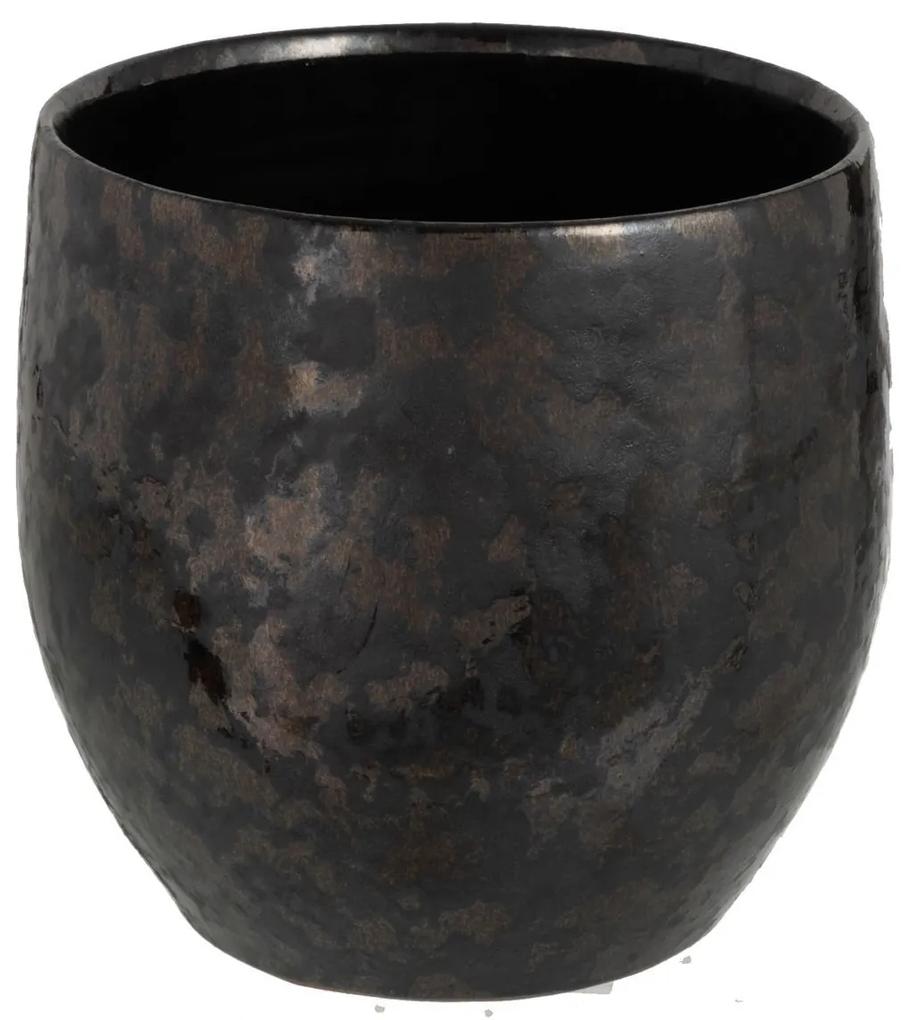 Dymovo-strieborný antik keramický kvetináč Smokey - Ø 18*18cm