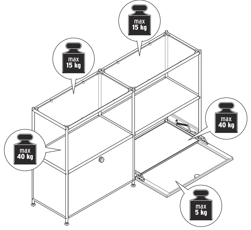 Kovová odkladacia skrinka »CN3« s 2 výklopnými dvierkami a sklenými poličkami, tmavošedá
