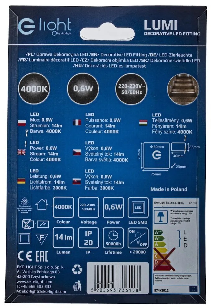 Schodiskové LED svietidlo Lumi, 1x LED 0,6w, 4000k, s