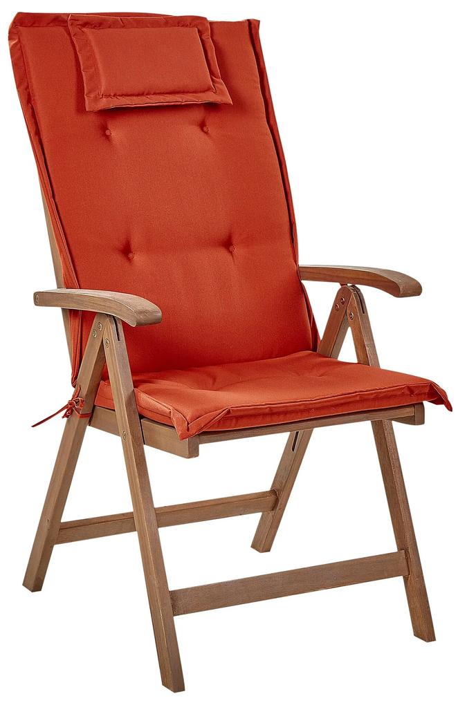 Sada 2 záhradných skladacích stoličiek z tmavého akáciového dreva s červenými vankúšmi AMANTEA Beliani