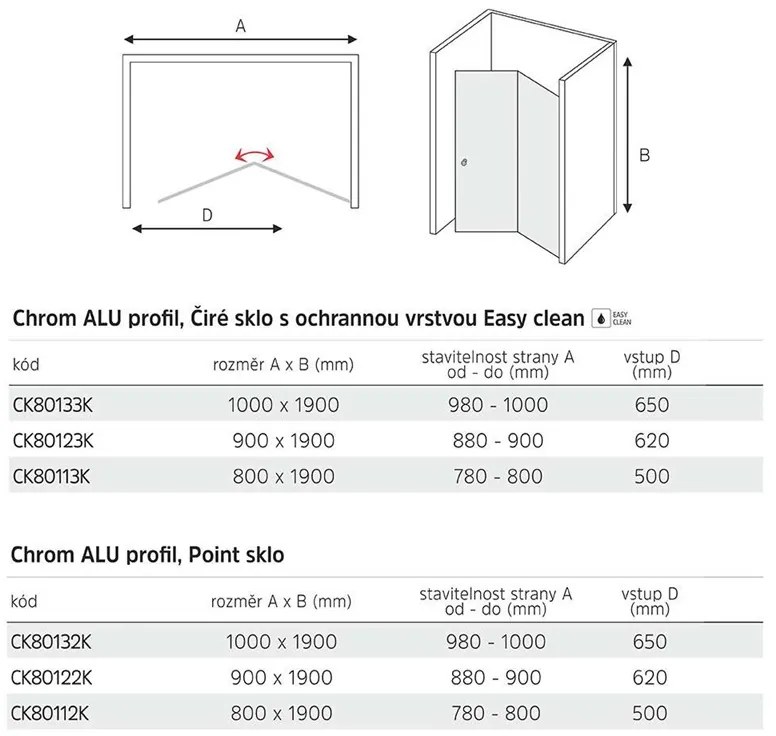 Mereo Lima, zalamovacie sprchové dvere 90x190 cm, chróm ALU, 6mm číre sklo, MER-CK80123K