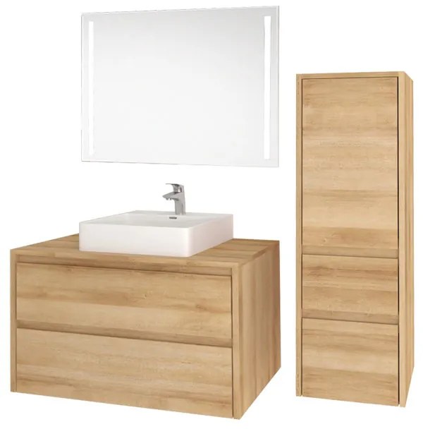 Mereo Mereo, Opto, kúpeľňová skrinka s keramickým umývadlom 121 cm, biela/dub Riviéra, MER-CN933