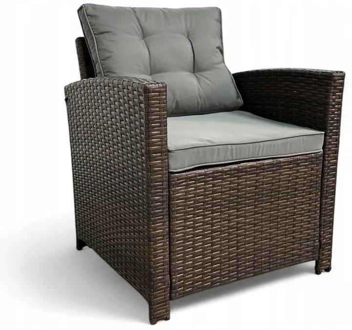 Set dvoch záhradných kresiel z technoratanu SFS020-SC - tmavo hnedé + sivé vankúše
