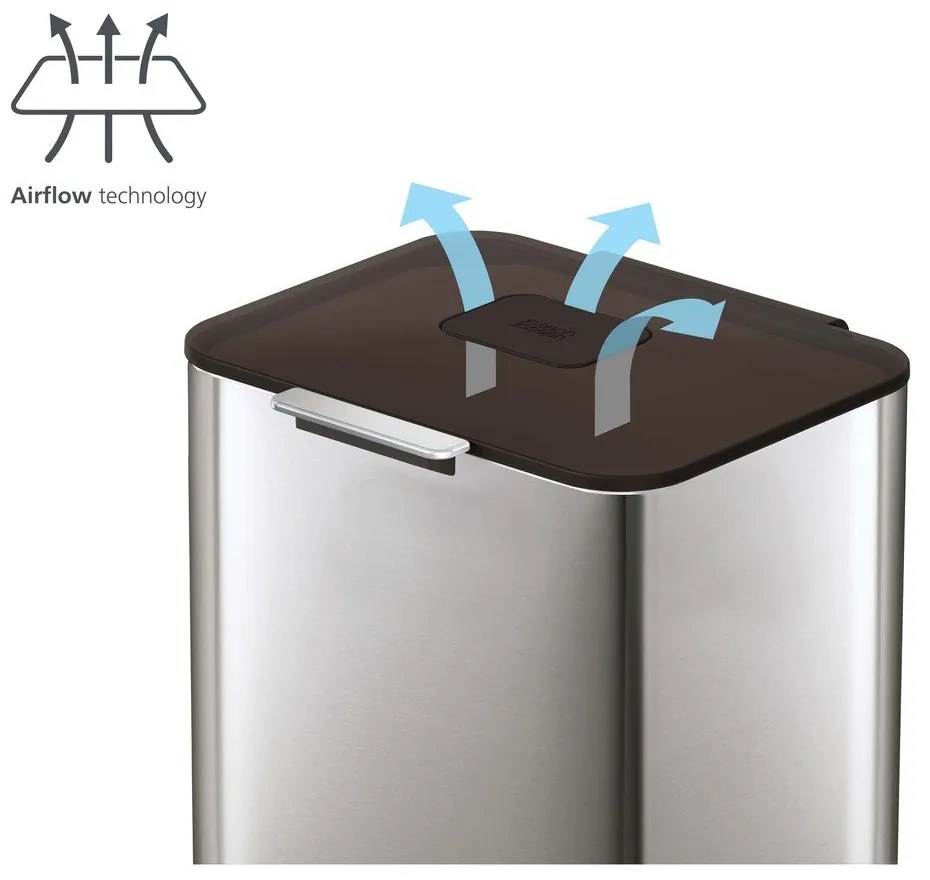 Oceľový odpadkový kôš na triedený odpad v striebornej farbe 60 l Totem Max – Joseph Joseph