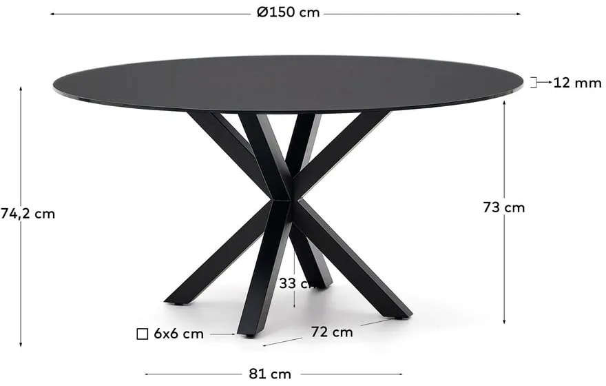 Čierny okrúhly jedálenský stôl so sklenenou doskou ø 150 cm Argo – Kave Home