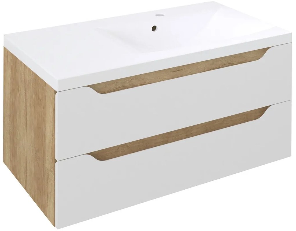 Sapho Sapho, WAVE umývadlová skrinka 89,7x45x47,8cm, pravá, biela/dub Alabama, WA093-3022